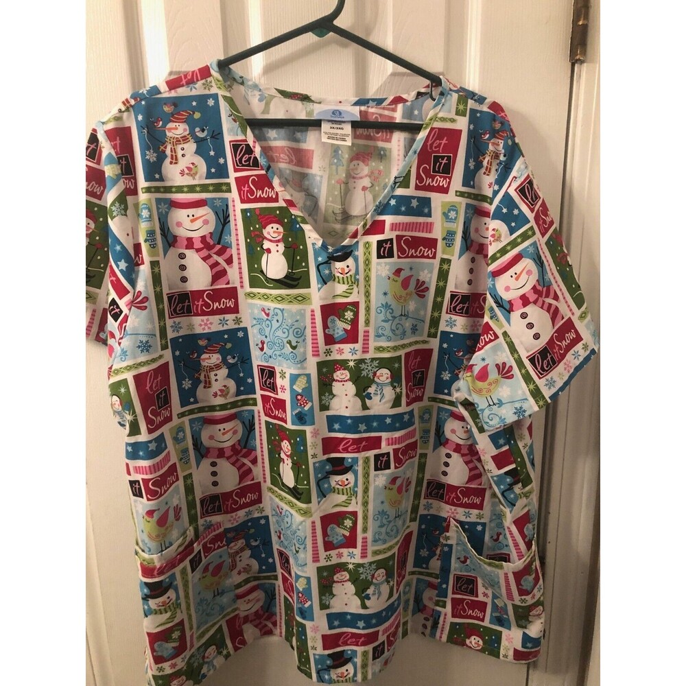Simply‎ Basic Let it Snow Scrub Top Size 3XL Women's
